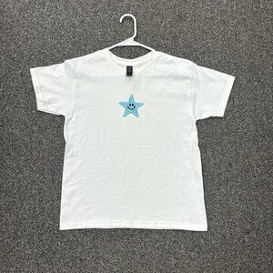 Cute blue sparkly star white t-shirt